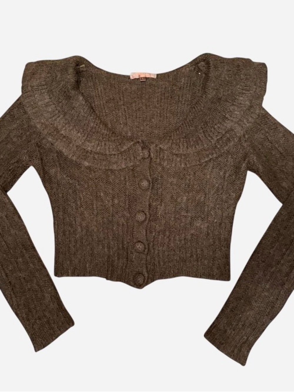 Cropped Brown Knit Button-Front Cardigan Sweater